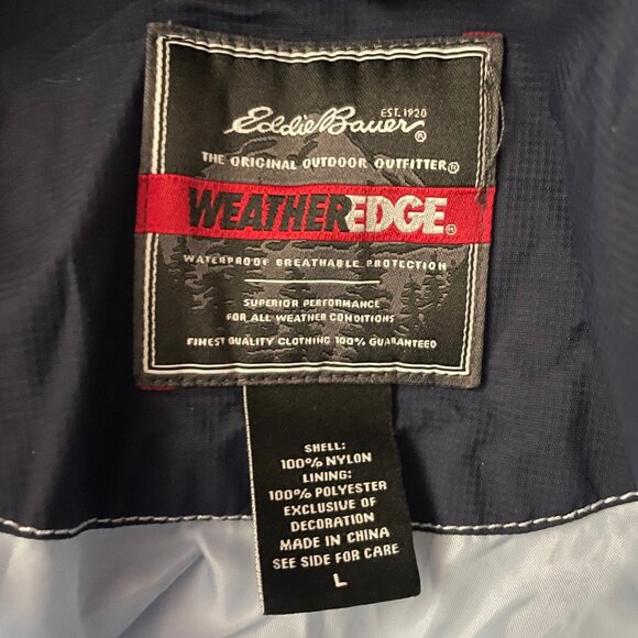 Eddie Bauer Rain Jacket Womens Large WeatherEdge Waterproof Hooded Blue Pockets - Picture 5 of 8